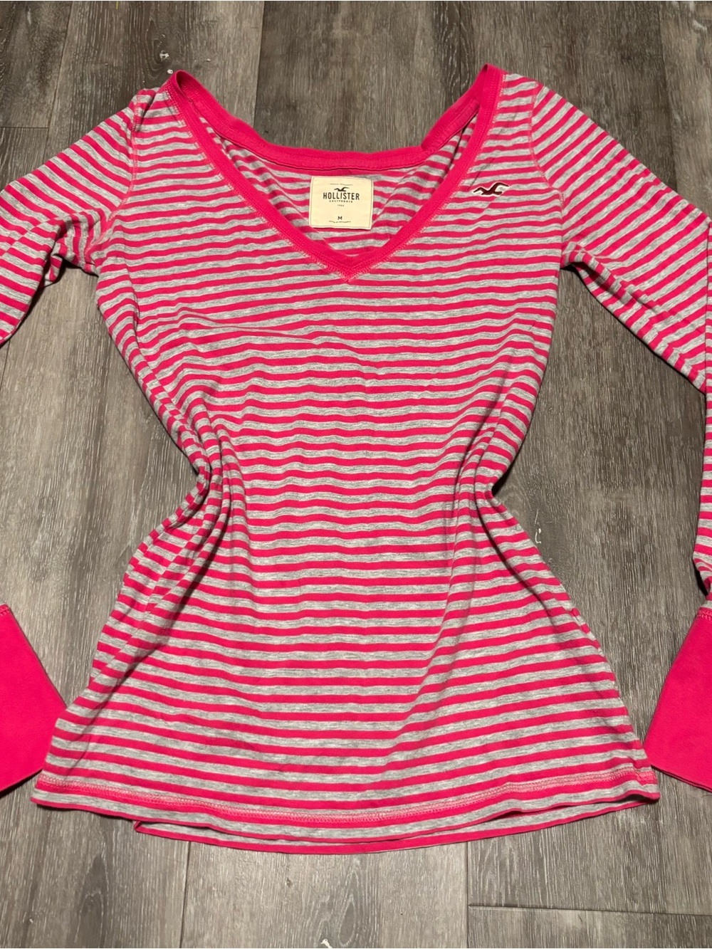 Hollister Vtg Y2K Pink Stripe Scoop Neck Ribbed Long Sleeve Top L Bella Swan